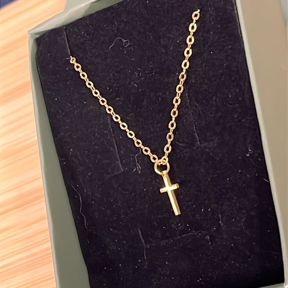 Brand New 14K Gold Plated Cross Necklace Dainty Minimalist 18" Length - Picture 5 of 14